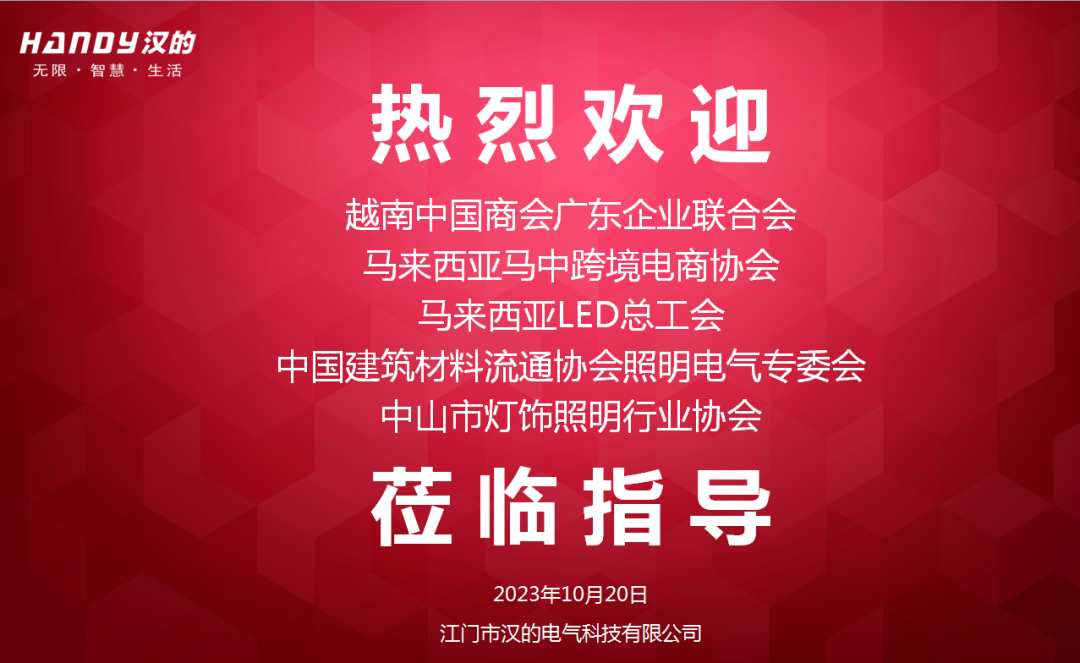 热烈欢迎越南中国商会广东企业联合会、马来西亚马中跨境电商协会、马来西亚LED总工会一行莅临汉的电气参观指导